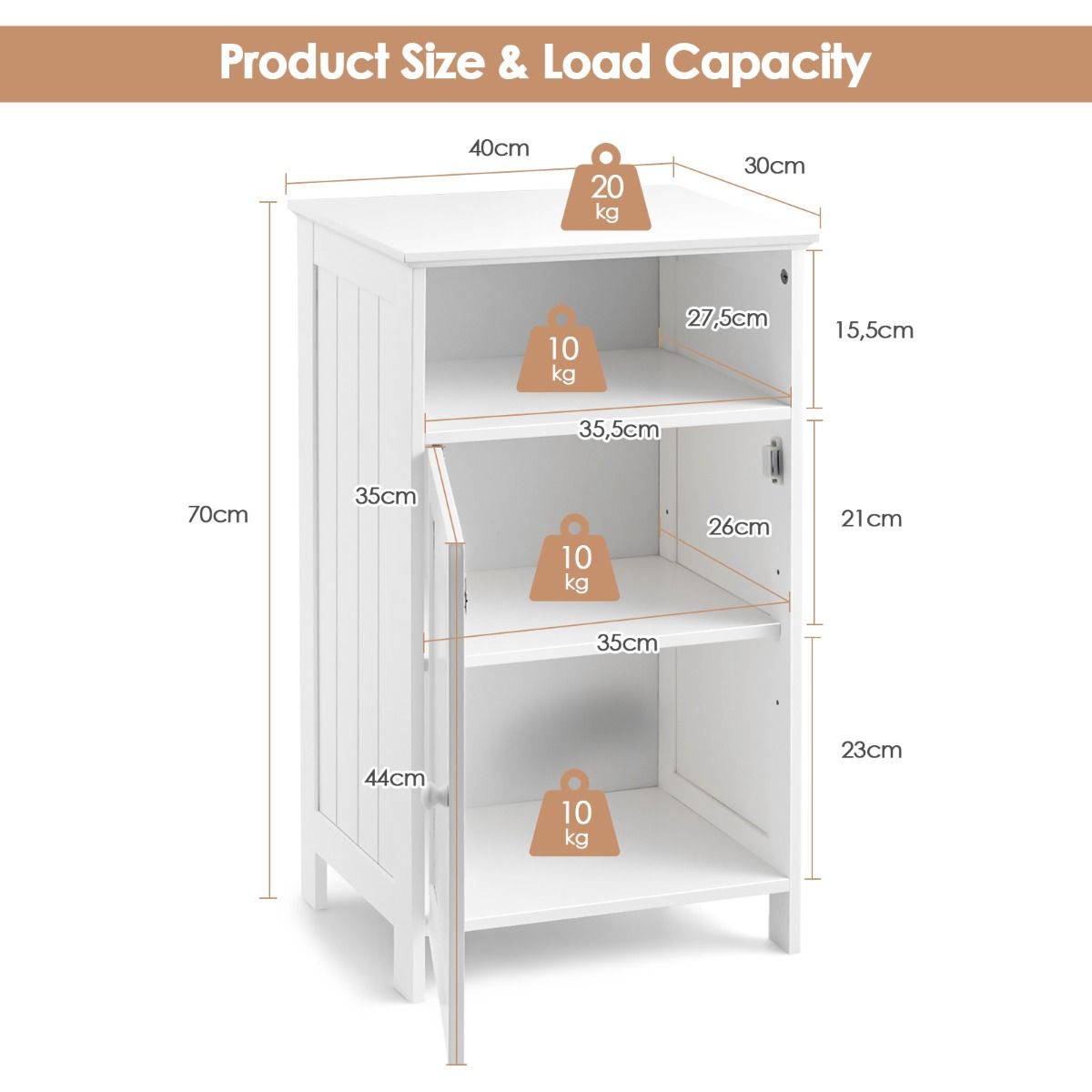 Coast Badkamerkast Met Deur - 3 Laags - 40 x 30 x 70 cm - Wit