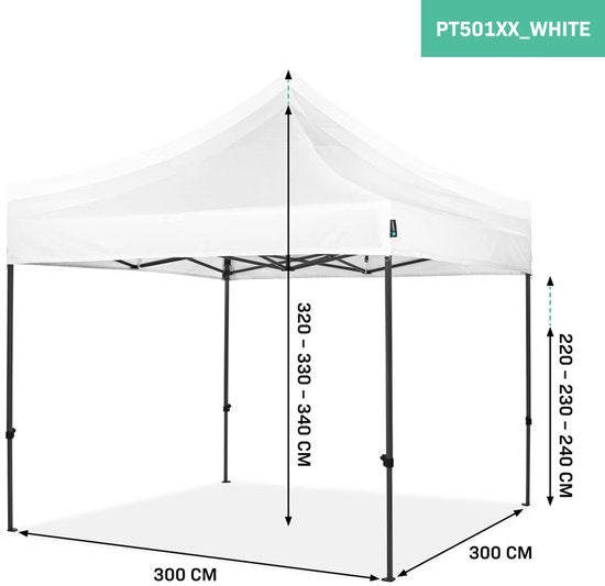 VONROC Partytent - 3x3 m – Premium easy-up Partytent - Modulair Ontwerp – Opvouwbaar – Waterdicht – Stalen Frame - 50+ UV Bescherming - Incl. Opbergtas - Wit