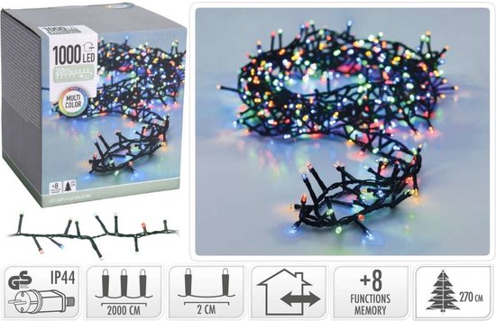 Kerstverlichting microcluster - 1000 LED - Multi Color - 20 Meter - 8 Standen
