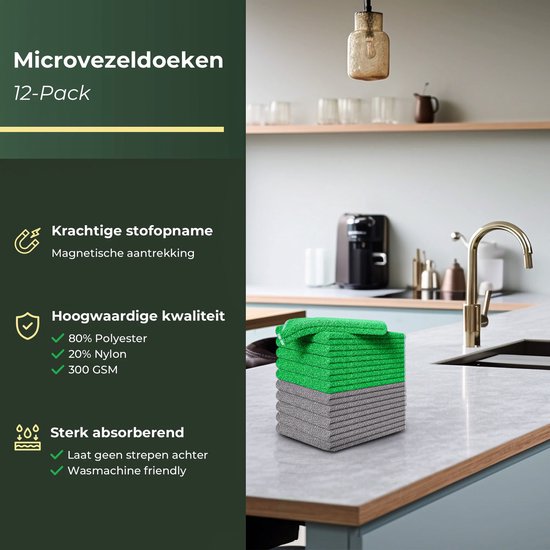 Gandria Microvezeldoekjes - 12 Stuks - Schoonmaakdoekjes - 30 x 30 cm - Vaatdoekjes - Microvezel - Wasbare Reinigingsdoekjes - Huishouddoekjes