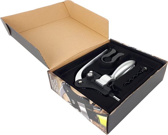 Kurkentrekker Deluxe - Hefboomopener - zwart - 19x4x14 cm