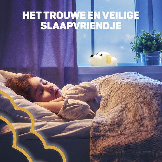 Vulpes Goods® Nachtlampje Kinderen - LED Licht & 8 Kleuren – Nachtlampje Babykamer – Puppy – USB-Oplaadbaar – Dimmer – Timer – Draadloos - Kindvriendelijk