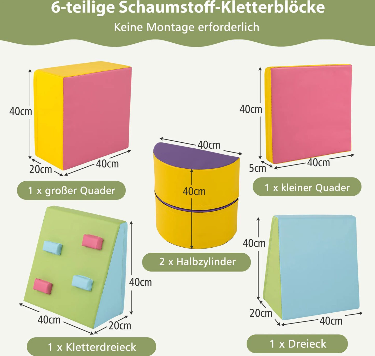 Coast Schuimrubberen Klimblokken Activity Play Set – Voorzien Van Klittenbandsluitingen En Zorgvuldige Stiksels En Gemakkelijk Vast Te Pakken Klimstenen – Voor Speelkamers En Kinderdagverblijven – Kleurrijk Leer En Epe Schuim