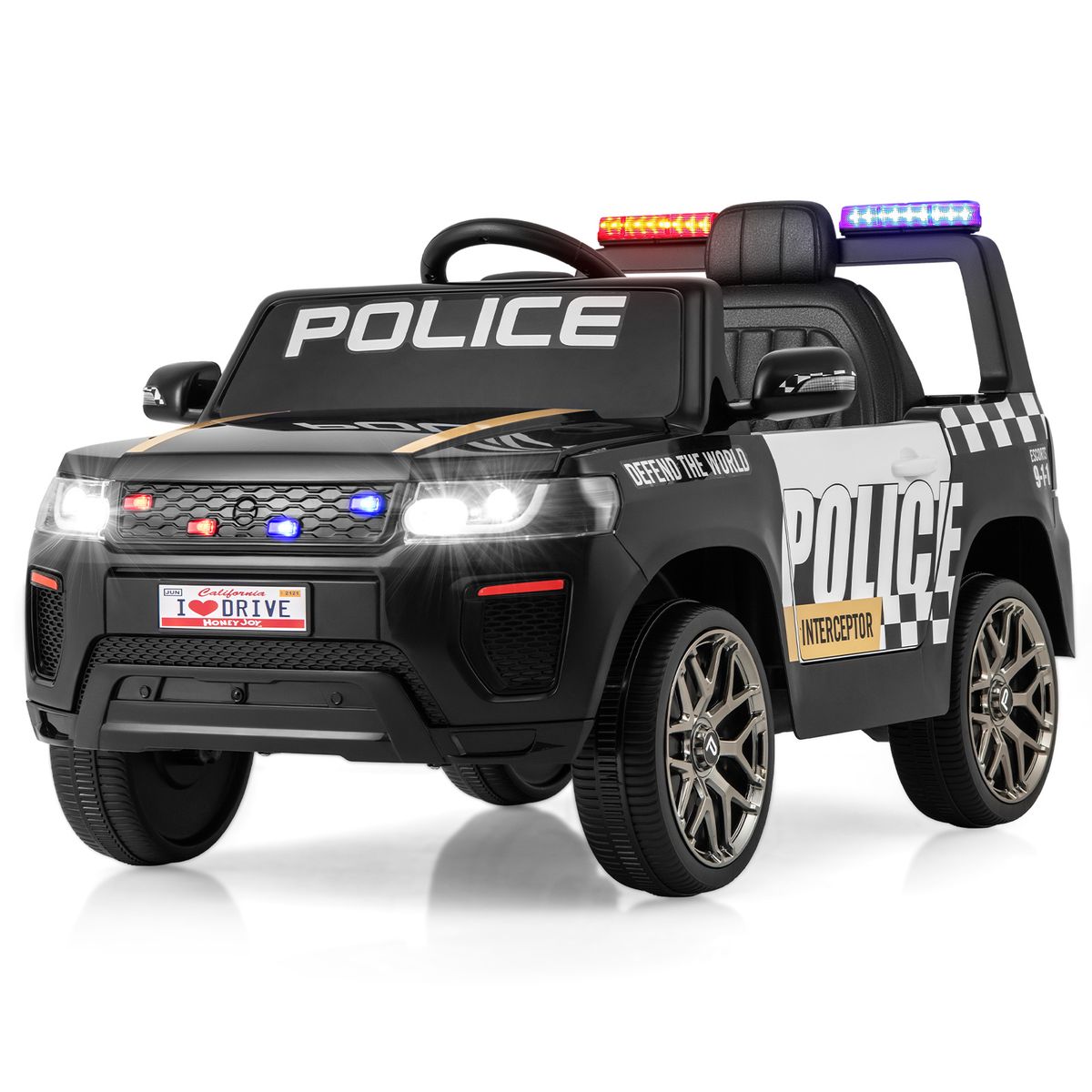 Coast Elektrische Kinderpolitieauto - met afstandsbediening - sirene en LED-verlichting - zwart