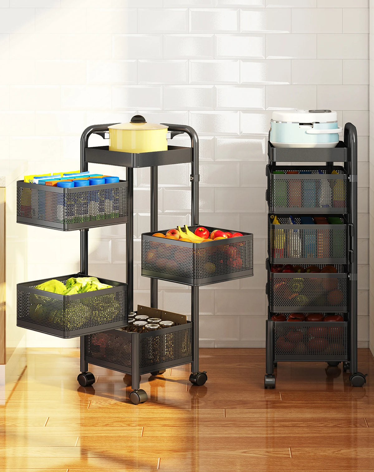 Maxcook Keukenrek Staande Trolley Draaibaar Opbergrek - 5 Lagen Kastplanken