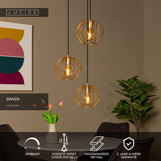 Lucide DANZA - Hanglamp - Ø 50 cm - 3xE27 - Mat Goud / Messing