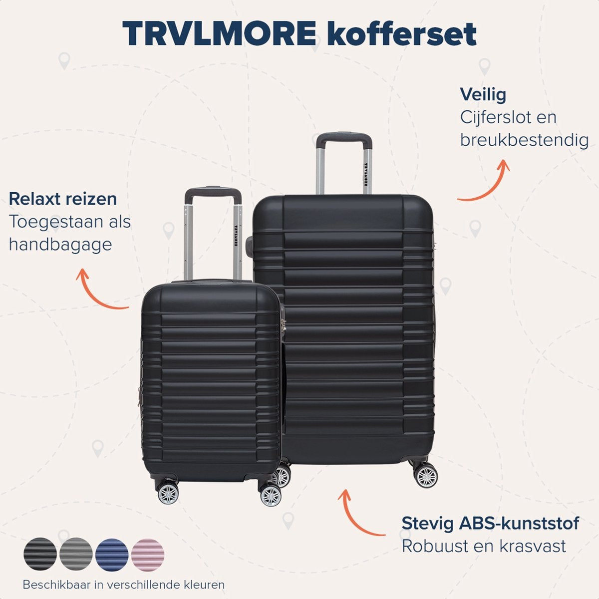 TRVLMORE Kofferset - 2 Delig - 38L Handbagage + 110L Ruimbagage - Zwart