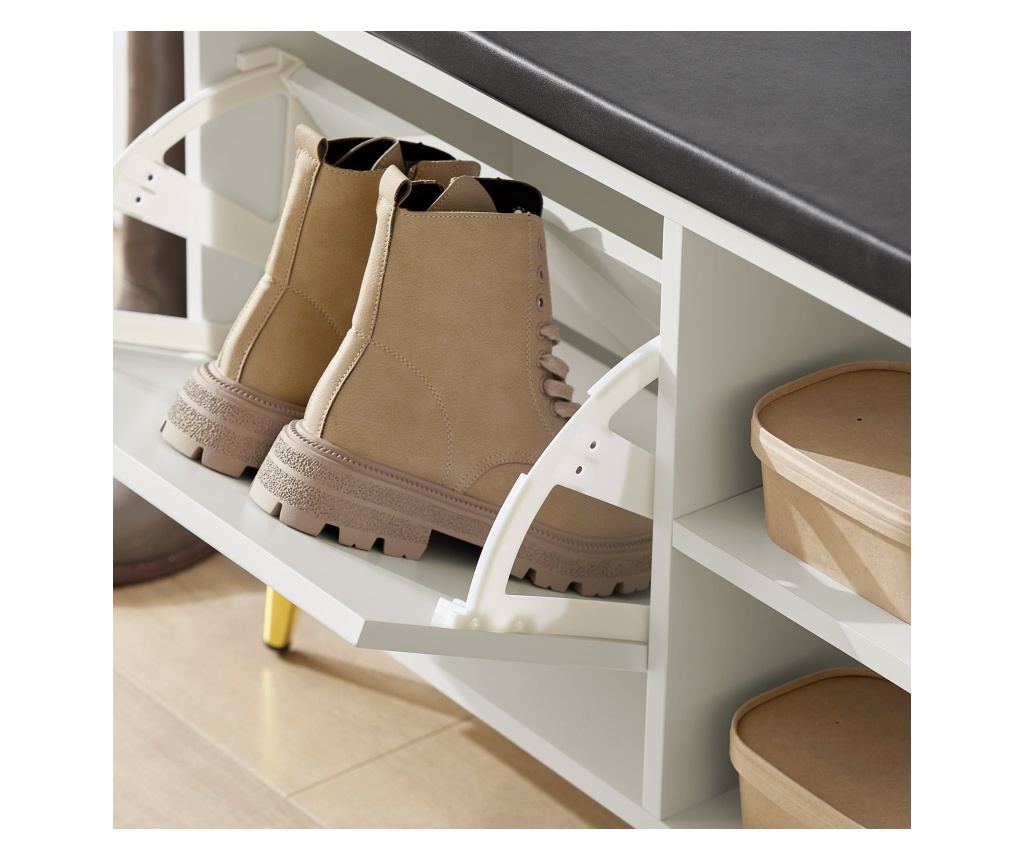 SoBuy Schoenenbank Wit - 110 x 26 x 52 cm - Met Zitkussen en Opbergruimte