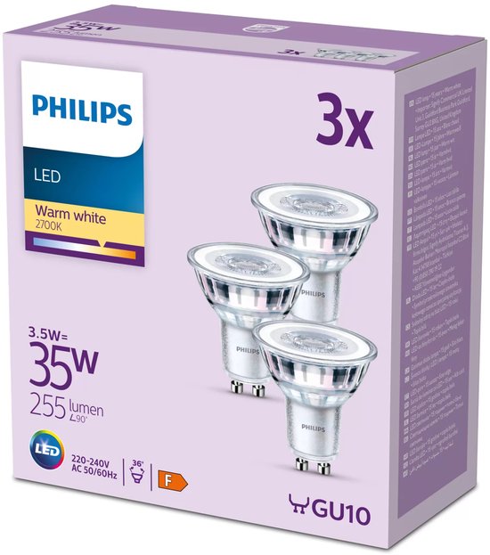 Philips LED Spot - 35 W - GU10 - Warmwit licht - 3 stuks