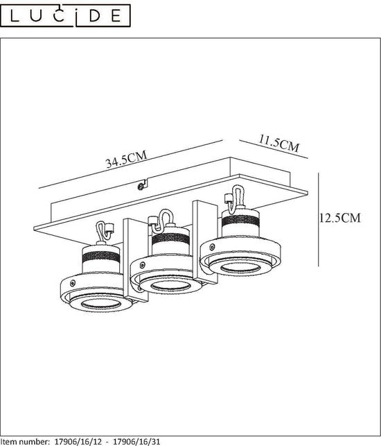 Lucide LANDA Plafondspot - LED Dim tot warm - GU10 - 3x5W 3000K/2200K - Mat chroom