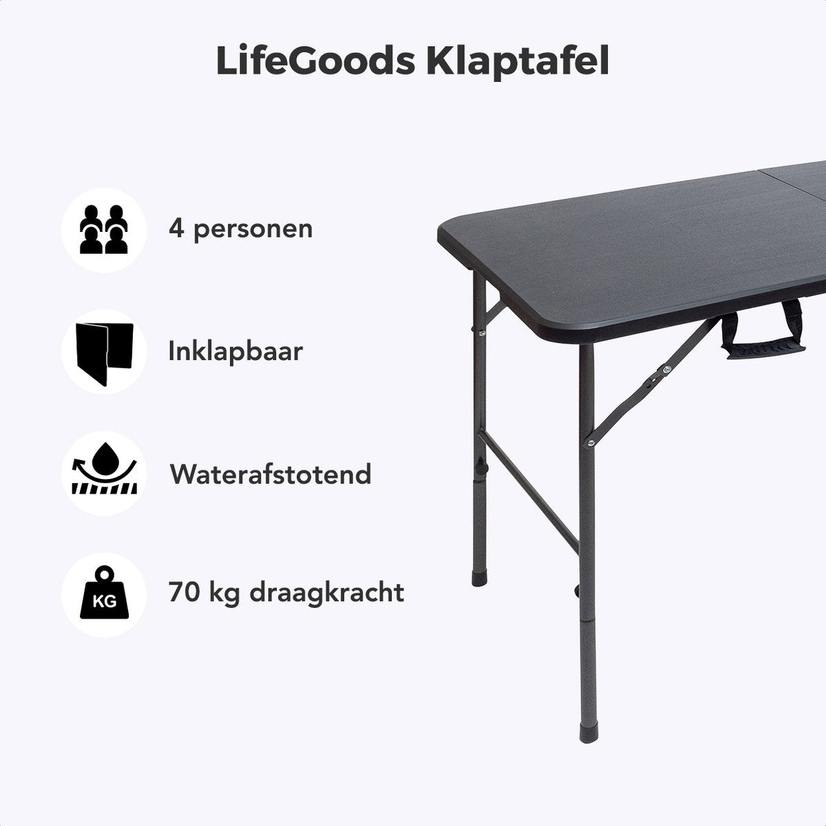 LifeGoods Inklapbare Tafel - 60x120cm - Campingtafel - Weerbestendig - Vouwtafel - Zwart