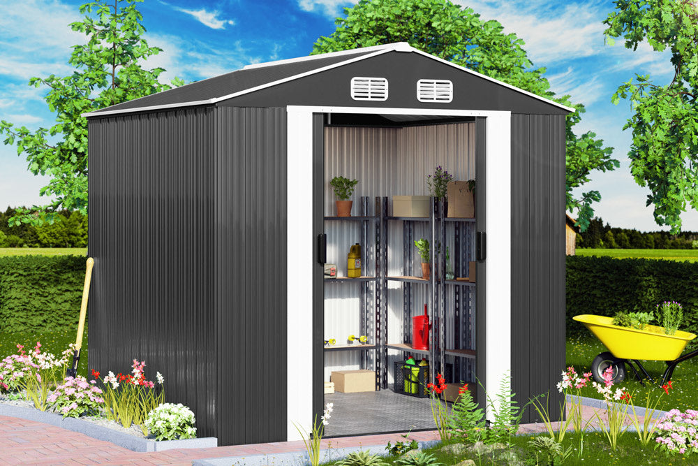 Gardebruk - Tuinhuis Metaal - 5m² met Fundering & Deuren \ \u2013 Antraciet