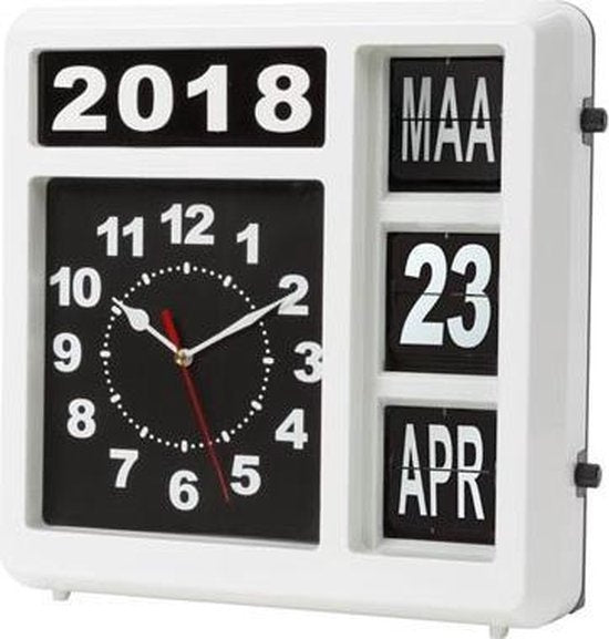 Perel Flipover wandklok met kalender - 31 x 31 cm - nederlands
