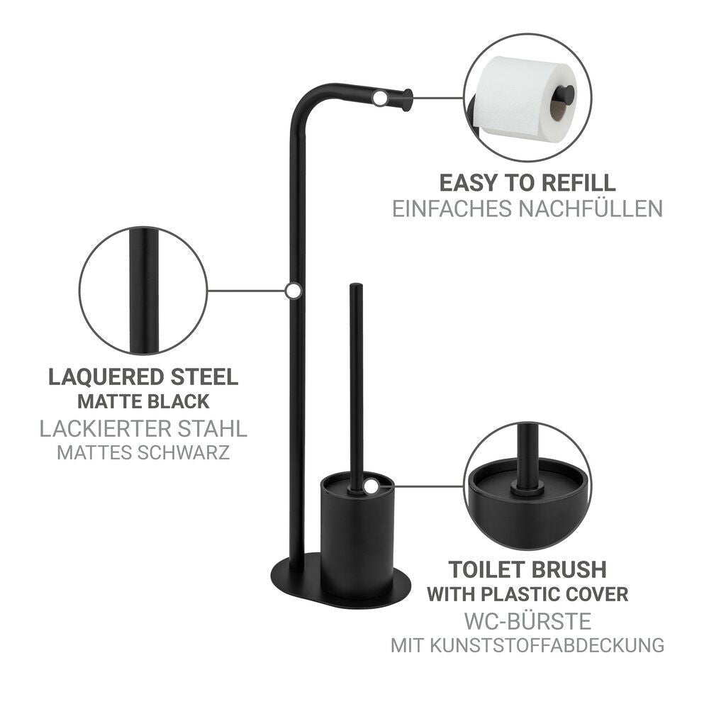 WENKO Levante WC-Garnituur Zwart - Staand - RVS - 23 x 63 x 17 cm