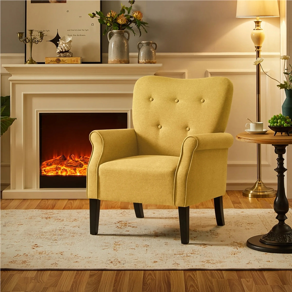 Yaheetech Loungefauteuil met Houten Poten - 74 x 72 x 94 cm - Geel