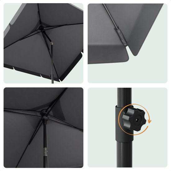 LifeGoods Parasol - Tuin - Balkonparasol - 200x125cm - 30° Kantelbaar - Waterdicht - UPF50+ - Donkergrijs