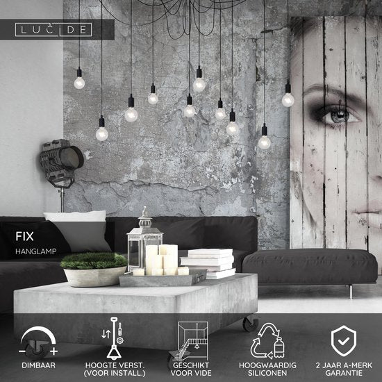 Lucide FIX - Hanglamp - 10xE27 - Geschikt voor vide en hoge plafonds - Zwart