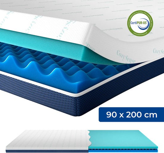 CozySense® DualFeel Topper Matras 90x200 - Matras Topper - Topmatras - Topdekmatras - Met Koele & Warme Kant - CertiPUR® - Medium Hardheid - 7.5 cm - Wasbare Hoes
