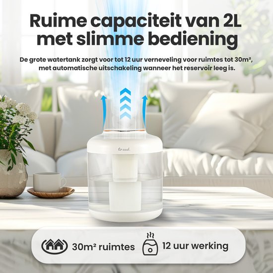 Luchtbevochtiger - 1.5L - Humidifier - Draadloos & Oplaadbaar - Aromadiffusers - Fluisterstil - Wit - van Saaf