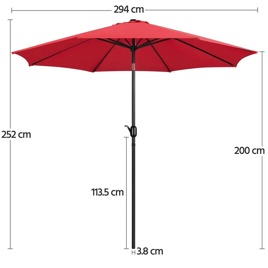 Yaheetech Parasol Ø300 cm - Rood - Kantelbare Tuinparasol met Slingermechanisme en UV50+ Bescherming