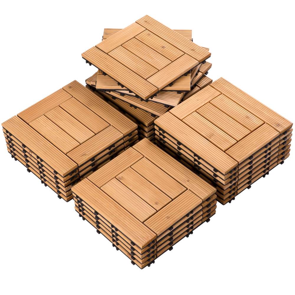 Yaheetech Houten Terrastegels Set van 27 - Dennenhout - 30,5 x 30,5 cm - Inkliksysteem - Antislip - Voor Binnen en Buiten