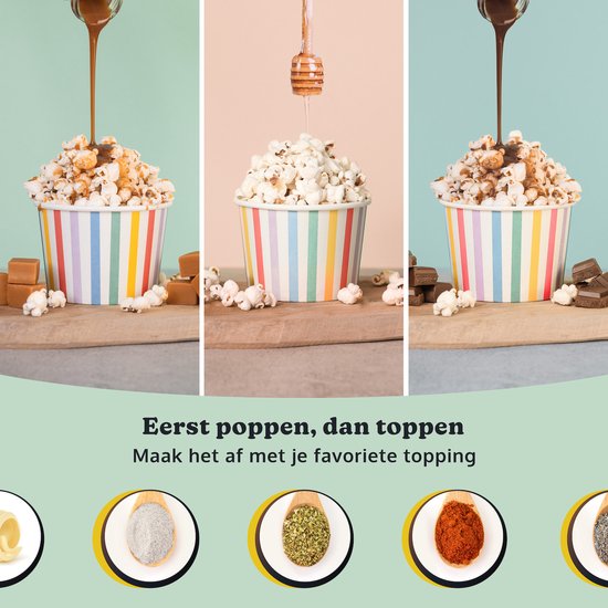 JAP Appliances Happy Pops - Retro popcornmachine (2-3 personen) 1200W - Inclusief maat- en botersmeltlepel - Klaar binnen 3 minuten - Zonder olie - Groen