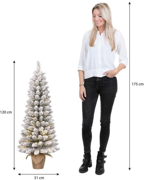 Black Box Trees Gerlos Kunstkerstboom met Verlichting - Kunstboom H120 x D51 cm - Kunst Kerstboom met Besneeuwde Takken - Kerstdecoratie voor Binnen - 166 Tips - Groen
