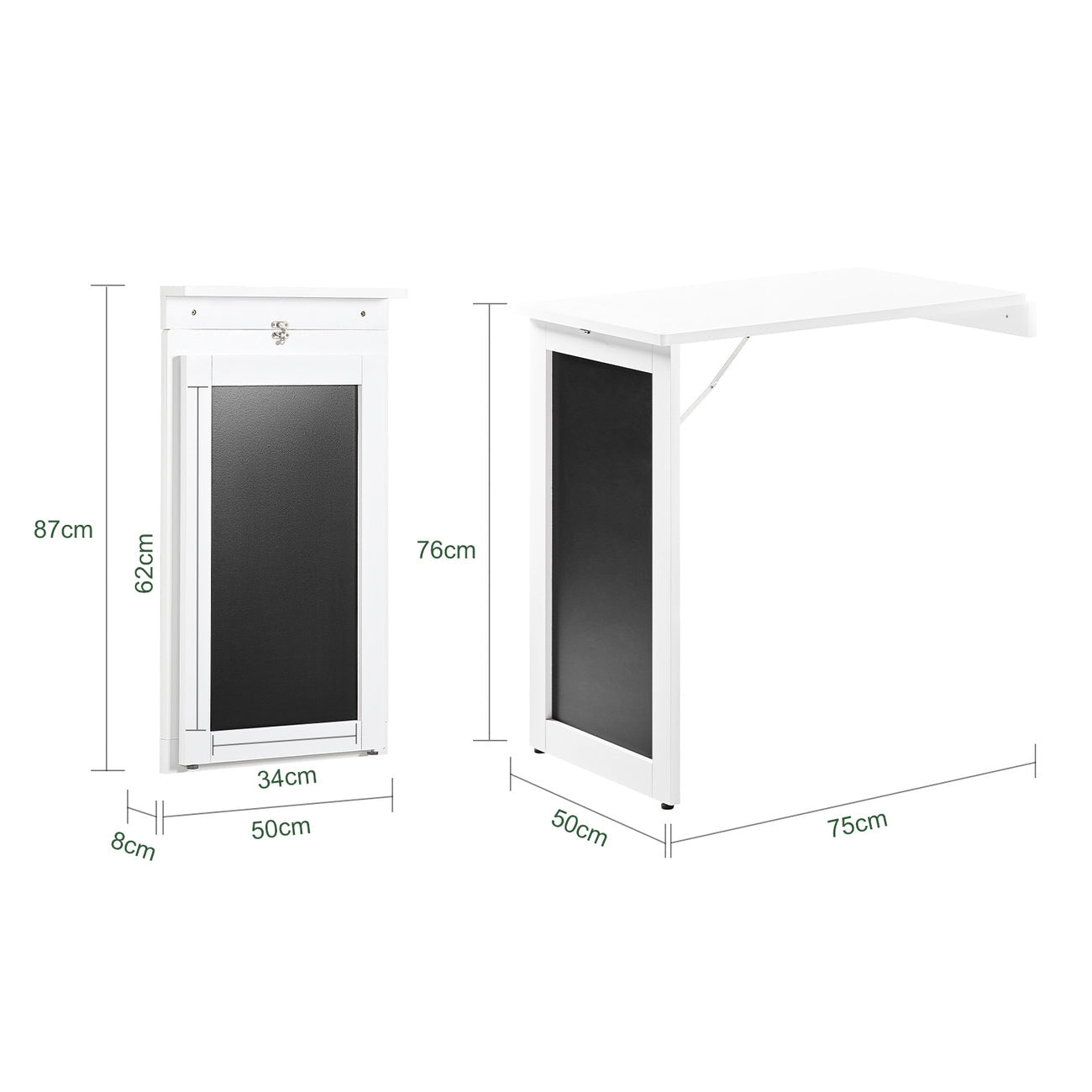 SoBuy FWT03-PF Eettafel inklapbaar met krijtbord- Max. 80 kg - 75 x 50 x 76 cm - Wit