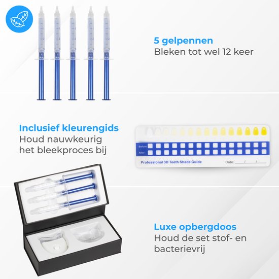 Nuvance - Tandenbleekset - 5 Spuiten Zonder Peroxide (0%) - Tandenblekers - Tanden Bleken - Teeth Whitening Kit - Witte Tanden