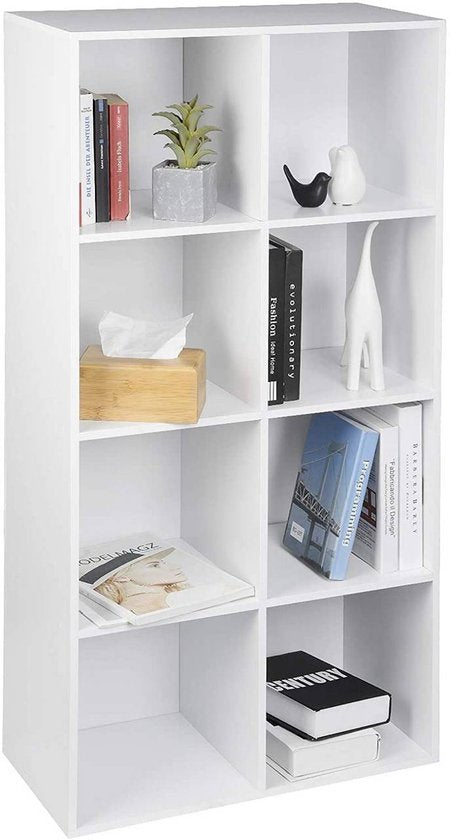 Woltu Boekenkast Staande Plank - MDF Wit - 60 x 29,5 x 121 cm - 8 Vakken Opbergruimte