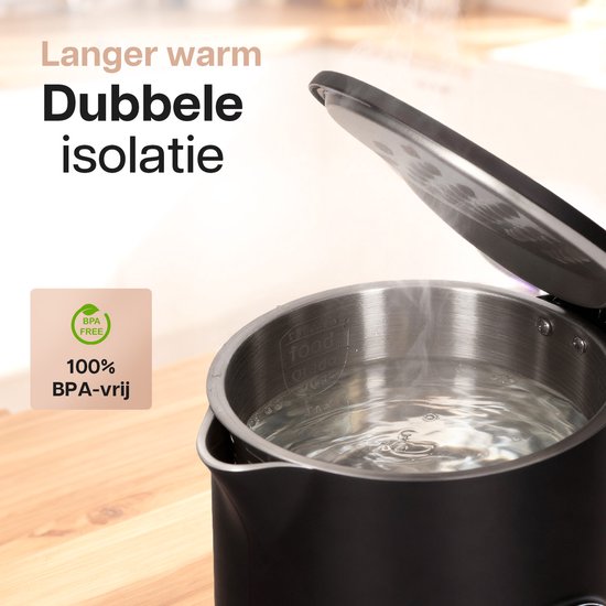 HomeShift® Waterkoker met Temperatuurregeling - Warmhoudfunctie - Dubbelwandig - Elektrisch - 1,7 Liter - 2200W - Zwart