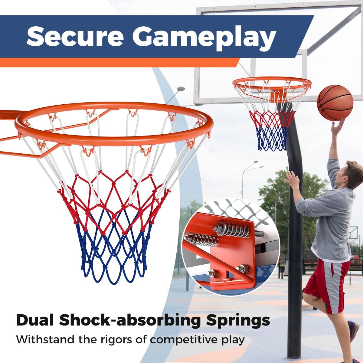 Coast Basketbalring Ø45cm Oranje - Weerbestendig Net - Voor Muur, Deur en Basketbalpaal