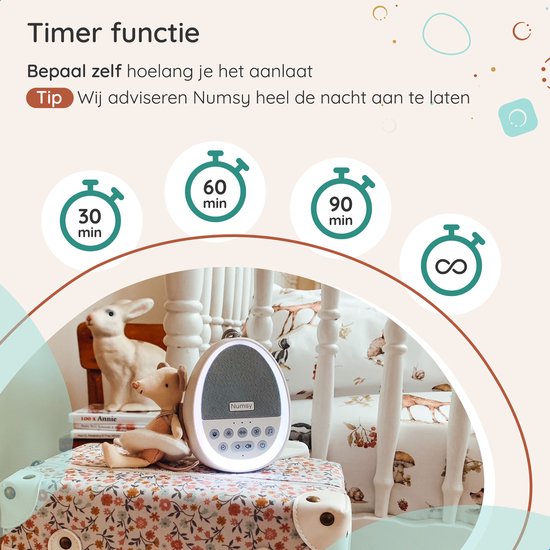 Numsy White Noise Machine – 29 Geluiden & Timer – 9.7 x 7.9 x 11.2 cm – Wit