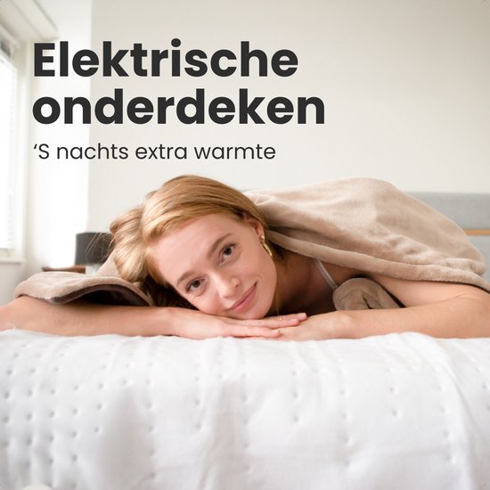 Auronic Elektrische Onderdeken XL - 190x90 cm - 1 Persoons - 3 Warmtestanden - Hoeslaken met Elastieke Banden - Verwarmingsdeken - Wit