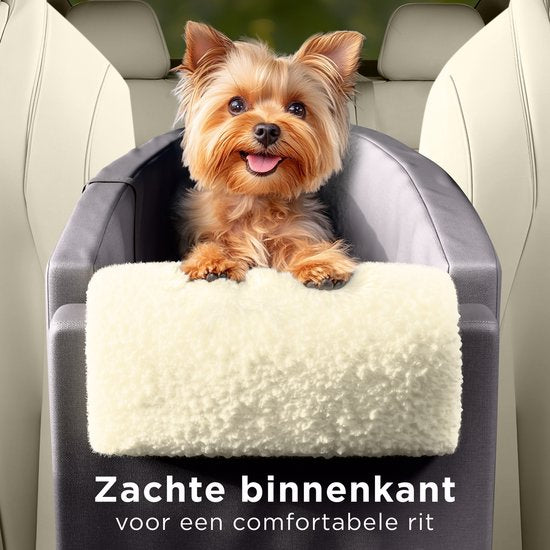 CozySense® Honden Autostoel - Hondenmand Auto met Wasbare Hoes - Voor Kleine Hond - Past in Middenconsole - Ook als Draagtas - Zwart/Beige