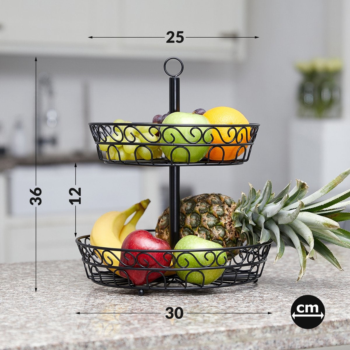 Chefarone Fruit Etagère - Fruitmand – Fruitschaal – Groentemand – Opberger – 2 Laags – Metaal - Zwart