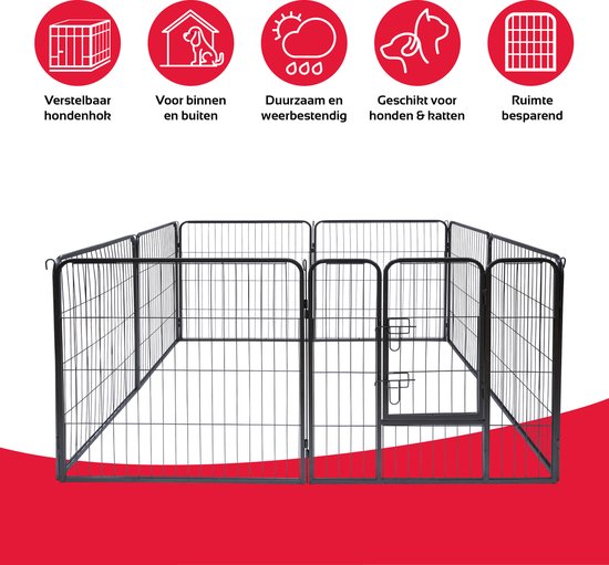 maxxpro Puppyren Opvouwbaar - Hondenren, Konijnenren en Kattenren - Ren met 8 Panelen - Hondenkennel 210x80cm - Montage Kennel zonder Gereedschap - Zwart