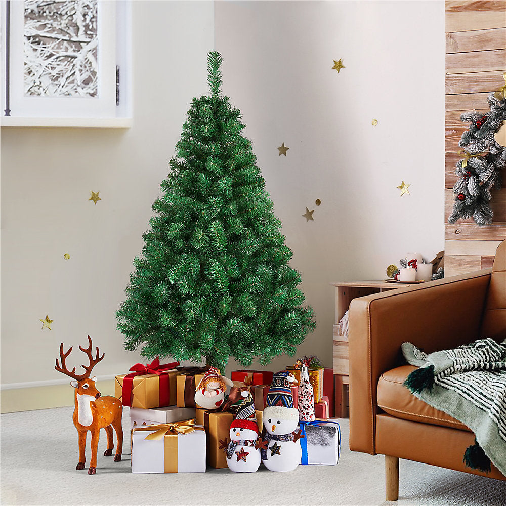 Yaheetech Kunstkerstboom 124 cm – Groen – Kerstboom met Opvouwbare Metalen Standaard