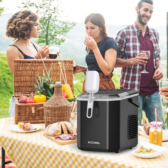 Kicinn IJsblokjesmachine - IJsblokjes Machine - IJsblokjesmaker - IJsschep - 12kg/24uur - Zelfreinigingsfunctie - Zwart