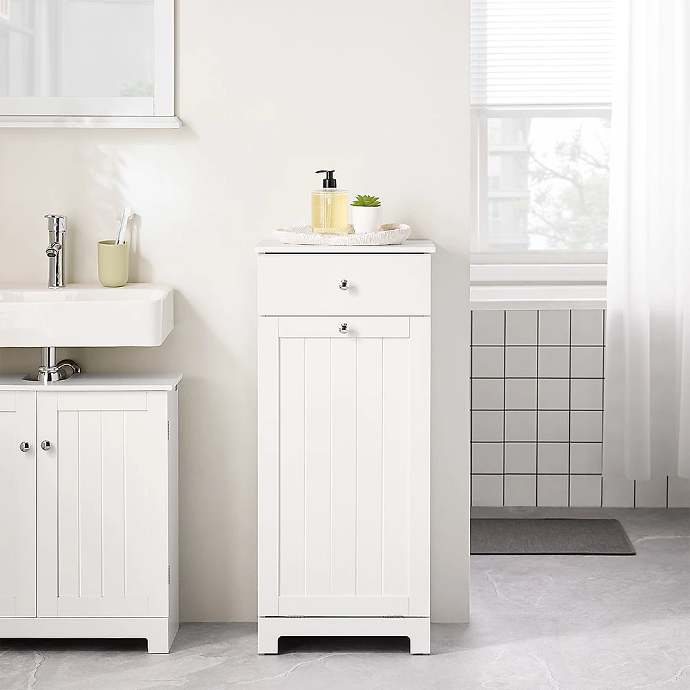 Sobuy Badkamerkast Wasmandkast – Voorzien Van 1 Uitneembare Wasmand En 1 Deur En 1 Schuiflade – Voor Badkamer En Wasruimte – Wit Gelakt Mdf – 40 x 38 x 90 cm