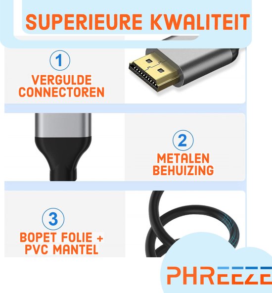 HDMI naar HDMI 8K@60hz - Nylon - Modern Grijs - 3M