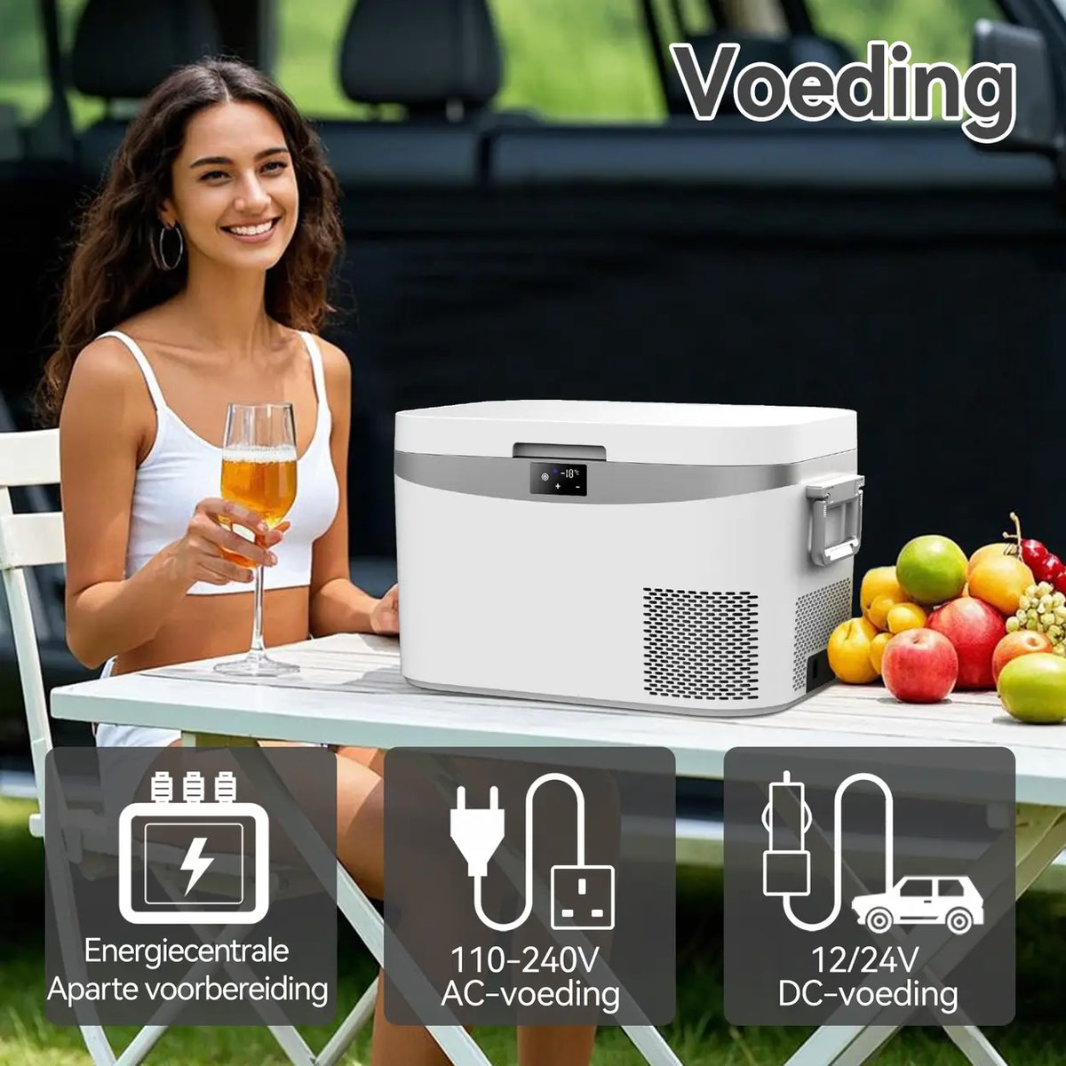 Bingi Draagbare Compressor-Autokoelkast 12,8L - Multivoltage 12V/24V/230V - 46,5 x 32 x 28 cm