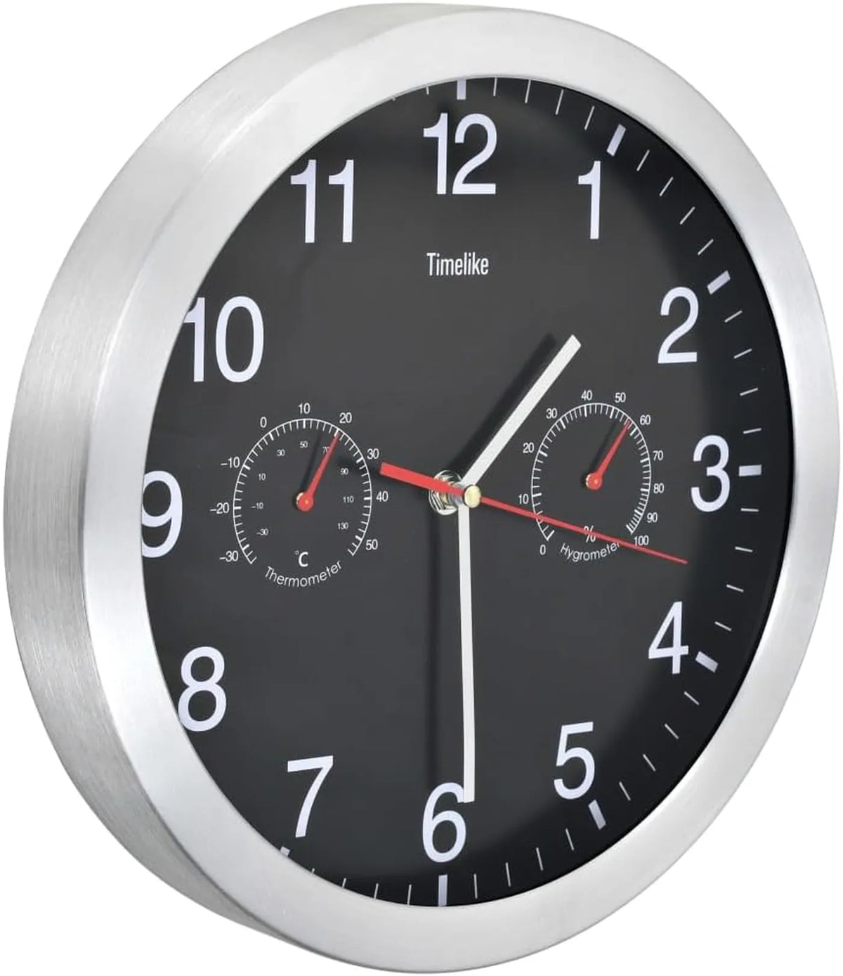 VidaXL Wandklok Ø 30 cm met Thermometer en Hygrometer - Nauwkeurig Kwartsuurwerk - Aluminium Zwart