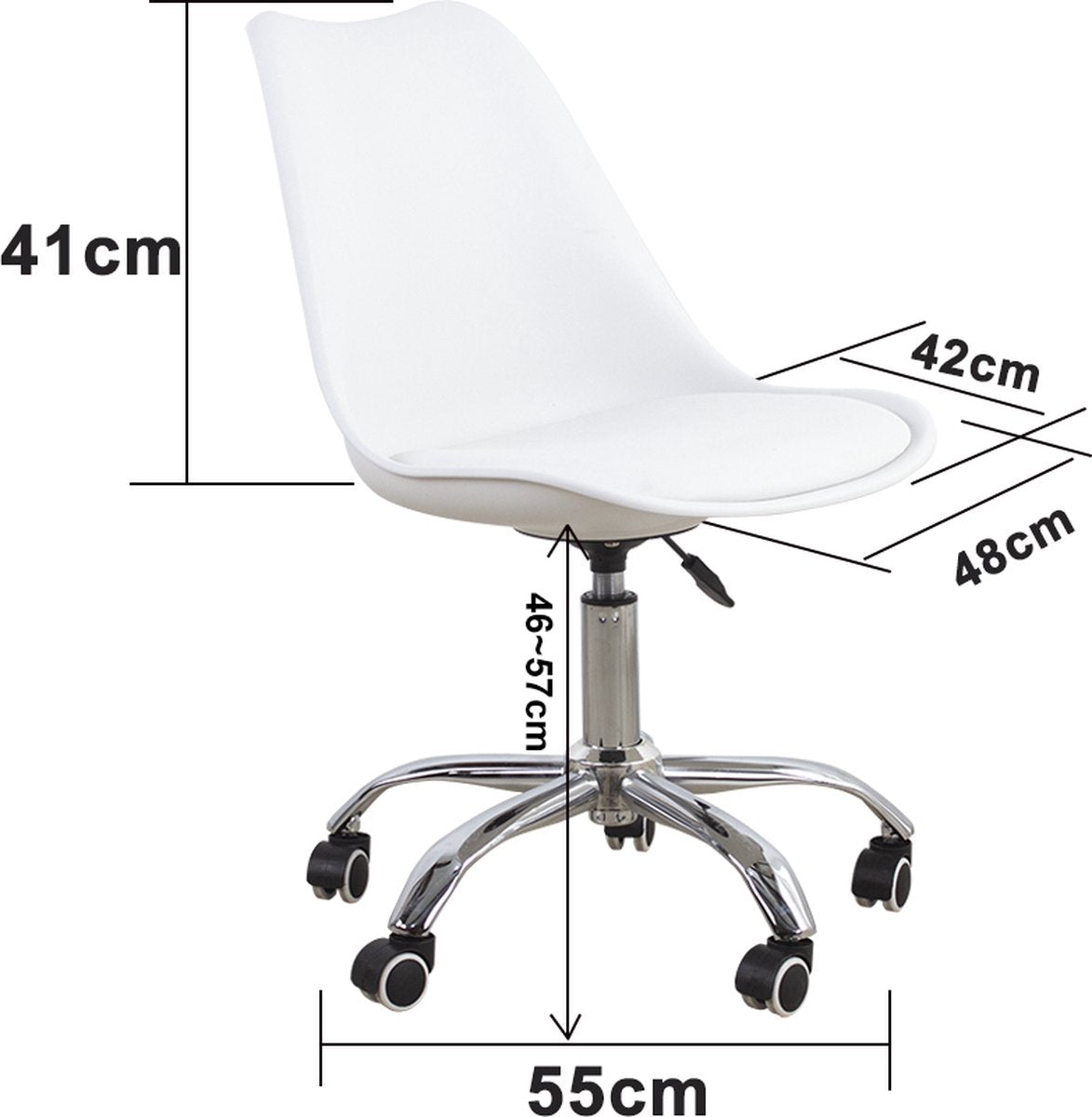 VDD Draaibare Stoel - Hoogte Verstelbaar - Kunstleer - 42 cm Zitdiepte - Wit