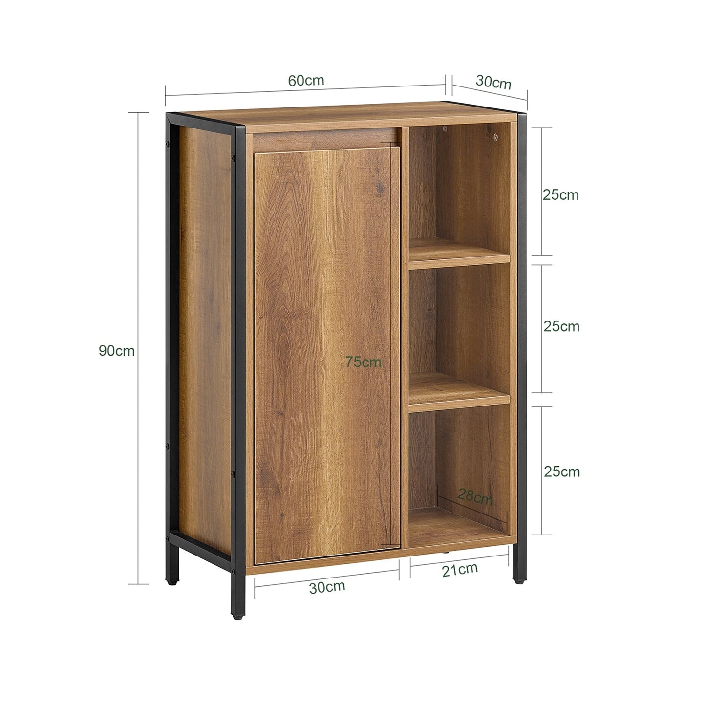 SoBuy Badkamerkast - Kantelbare Wasmand - 3 Compartimenten - 24 x 24 x 60 cm - Houtkleurig