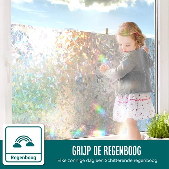 Homewell Raamfolie HR++ 45x200cm - Zonwerend & Isolerend - Statisch - Regenboog Scherven
