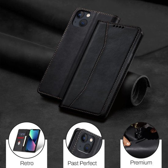 Podec Hoesje met Pasjeshouder Geschikt voor iPhone 13 Mini Zwart Telefoonhoesje - Anti-Shock Bookcase Cover met 1x Screenprotector - Wallet Case