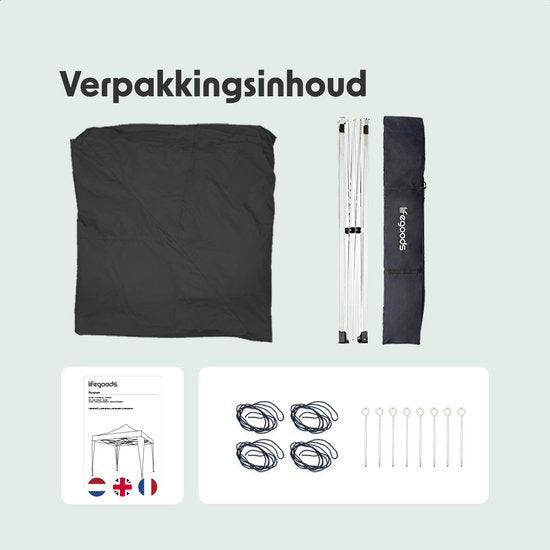 LifeGoods Partytent - Paviljoen - Easy Up - Opvouwbaar - Waterdicht - Met Draagtas - 300 x 300 cm – Zwart