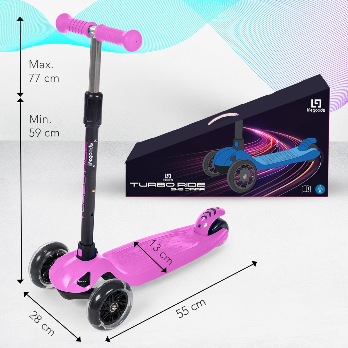 LifeGoods TurboRide Kinderstep - Step 5-8 Jaar - 3 Lichtgevende Wielen - Jongens/Meisjes - Roze