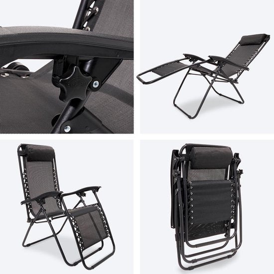 LifeGoods Opvouwbare Tuinstoelen - 2 Stuks - Ligstoel Tuin - 30°-90° Verstelbaar - Metaal - Zwart
